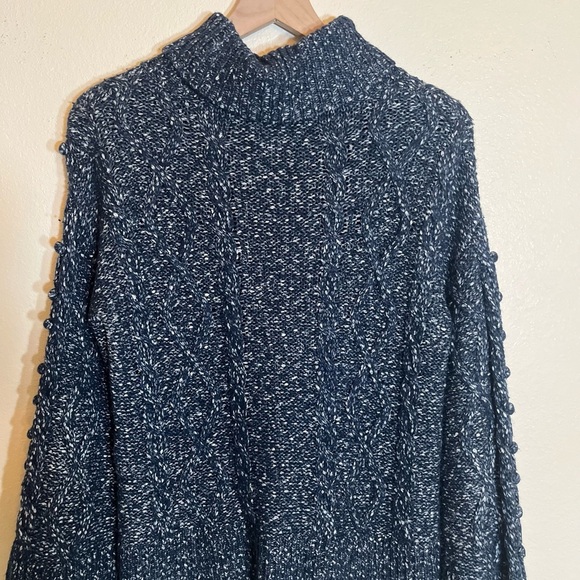 kate spade Sweater - Women's Medium Navy Blue White - Cable Knit Turtleneck - Picture 4 of 15